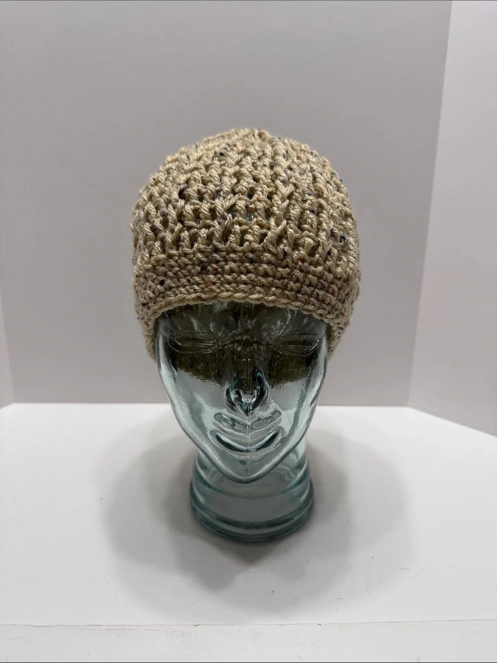 Speckled Beige Crochet Knit Beanie